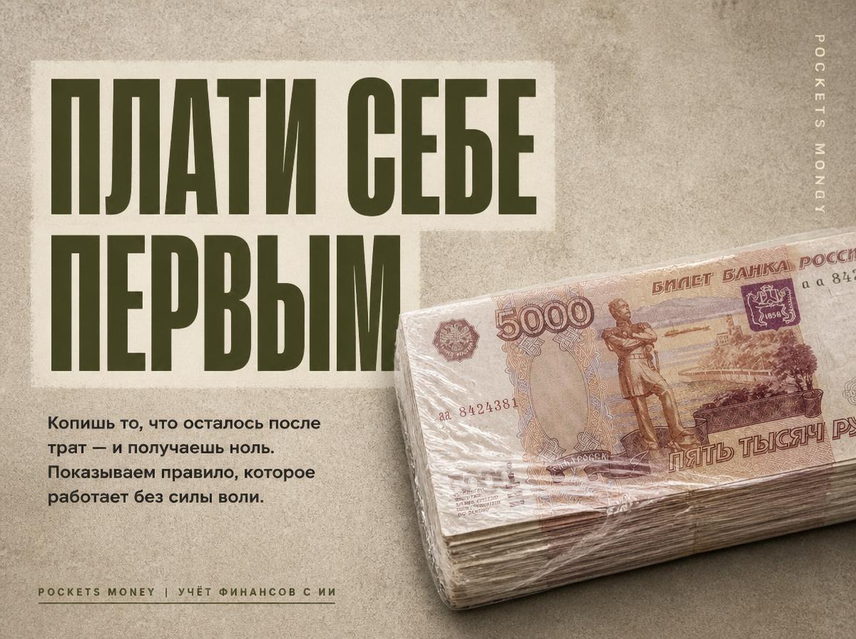 Пачка купюр по 5000 рублей в стрейч-плёнке — правило «плати себе первым»